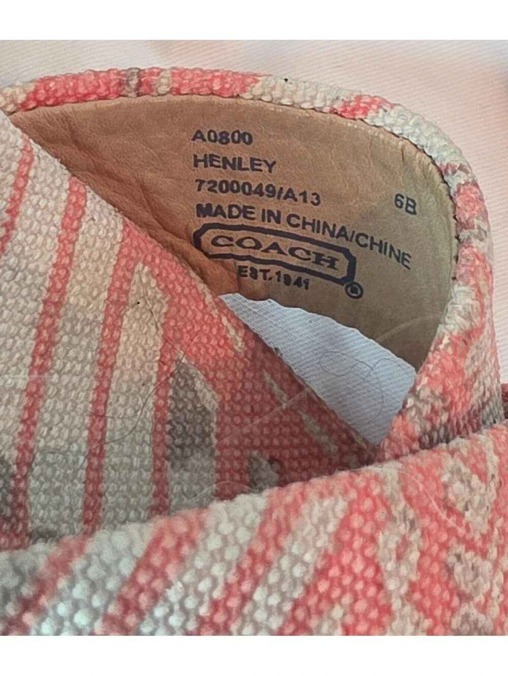 Coach Henley A0800 Coral Canvas Espadrille Wedge Sandals Women’s Size 6B